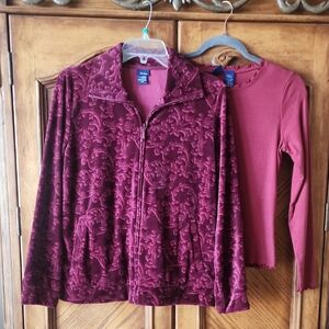 Burgundy Velvet Jacket and Top Set